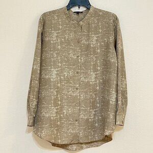 Eileen Fisher Driftwood Mandarin Collar Silk Shirt Size Medium EUC